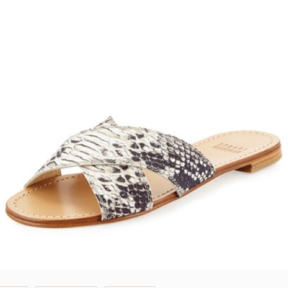 STUART WEITZMAN "Byway" Snakeskin Leather Slide Sandal: Sz 6.5